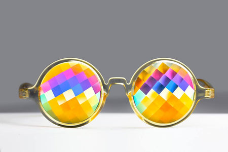 Intense Diamond Kaleidoscope Effect rainbow crystal lens Sunglasses Women Men Party Festival Bug Eye Portal Glow Yellow Glasses at SuperFried's Festival Accessories and Sunglasses Online store
