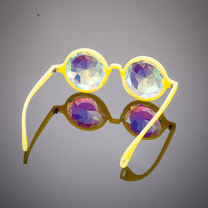 Intense Diamond Kaleidoscope Effect rainbow crystal lens Sunglasses Women Men Party Festival Yellow Marble Round Glasses at SuperFried's Festival Accessories and Sunglasses Online store