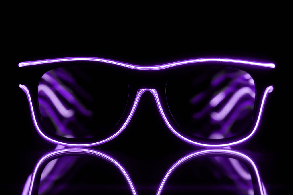 Purple Light Up El Wire Diffraction Glasses - SuperFried