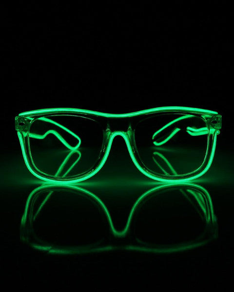 Green Clear Lens Light Up El Wire Glasses - SuperFried