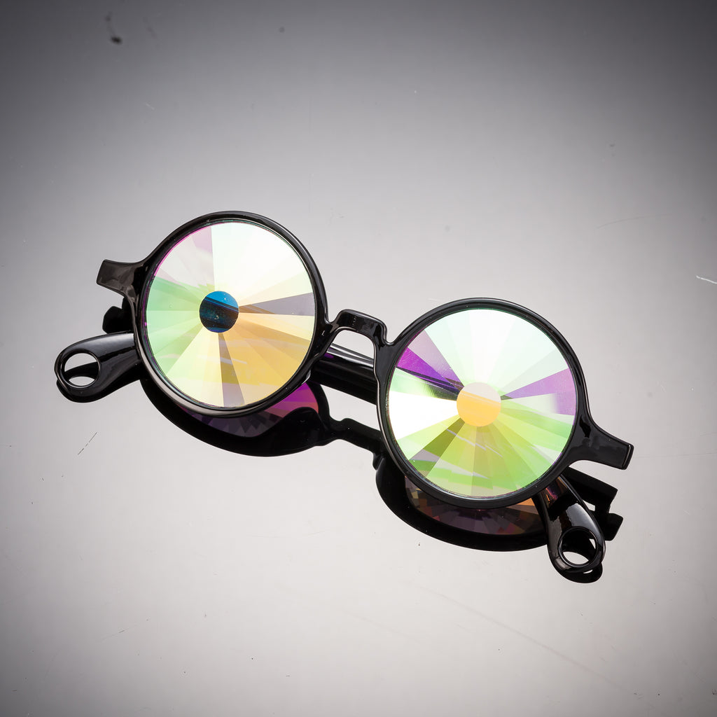 Black Frameframe Sunglasses with Crystal Rainbow Kaleidoscopic Effect 