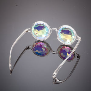 Intense Diamond Kaleidoscope Effect rainbow crystal lens Round Sunglasses Women Men Party Festival  Glasses at SuperFried's Festival Accessories and Sunglasses Online store