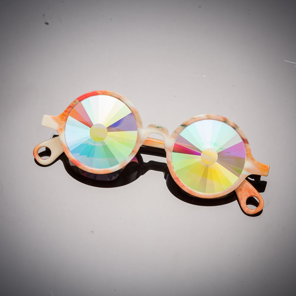 Intense Diamond Kaleidoscope Effect rainbow crystal lens Sunglasses Women Men Party Festival Marble Bug Eye Portal Bamboo Round Glasses at SuperFried's Festival Accessories and Sunglasses Online store