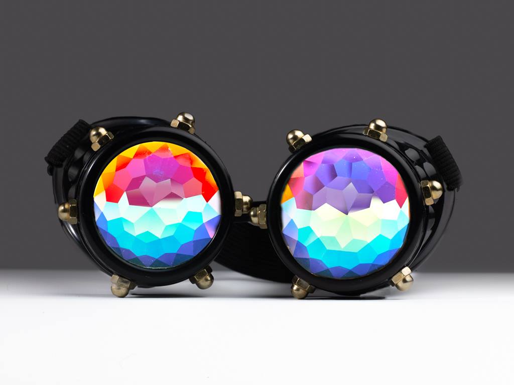 Intense Diamond Kaleidoscope Effect rainbow crystal lens Sunglasses Women Men Party Festival Black Bolt Spike Goggles Glasses at SuperFried's Festival Accessories and Sunglasses Online store